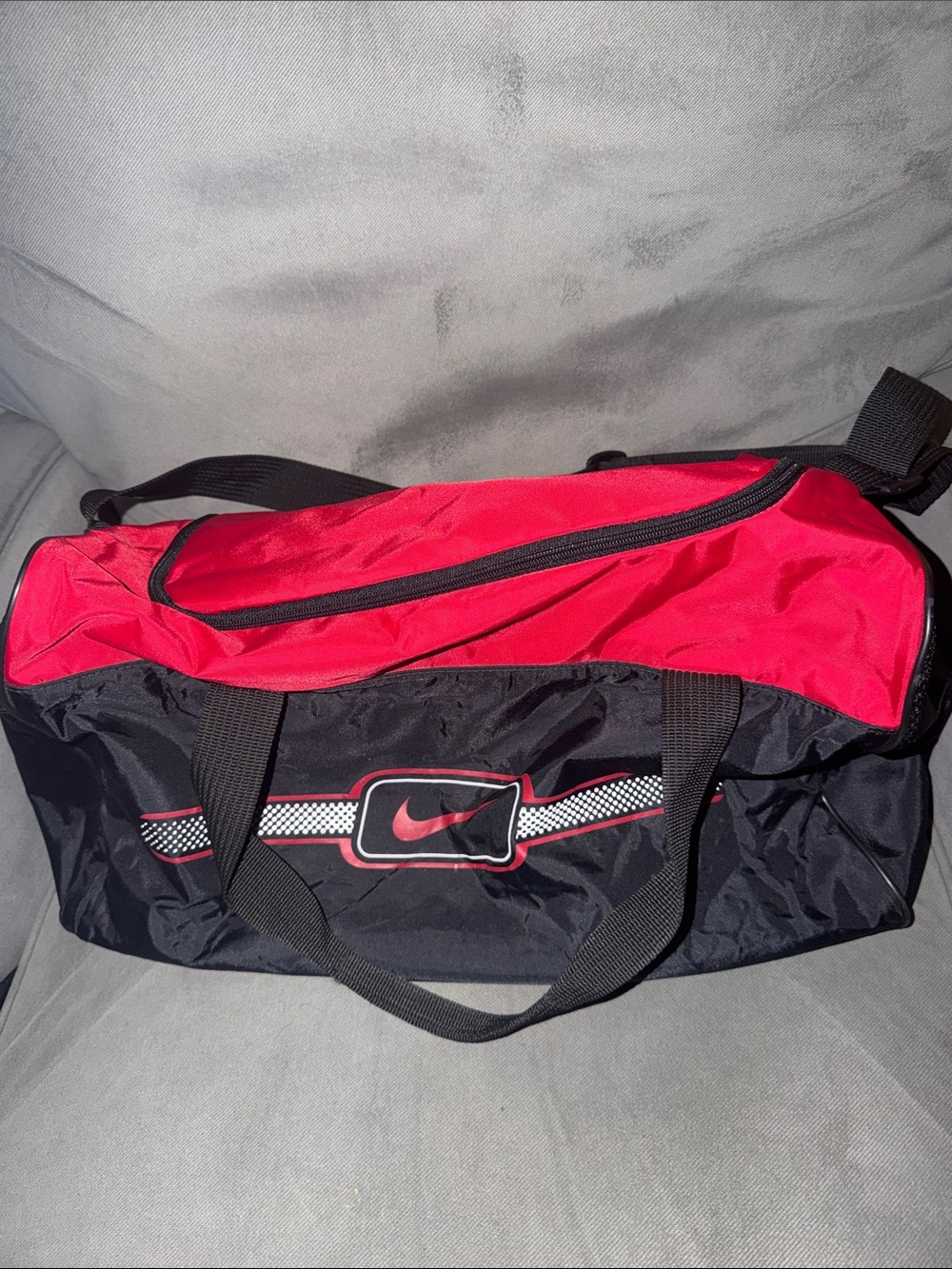 Nike Red and Black Duffel Bag with Shoulder Strap